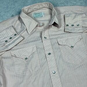 H Bar C Western Shirt Mens 16.5 L Peach Pearl Snap California Ranchwear Vintage
